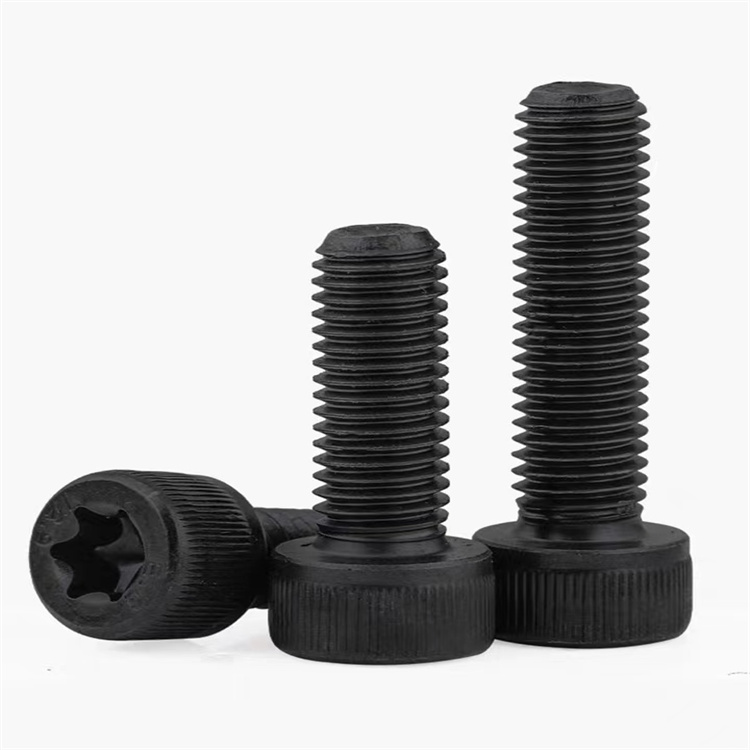 Sekrup torx kepala knurled baja tahan karat hitam kelas 12,9 m6
