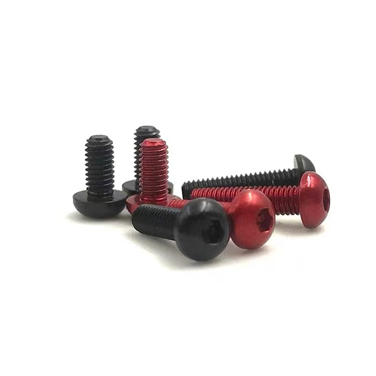 M2 aluminium kepala tombol mesin benang sekrup anodized hitam kecil