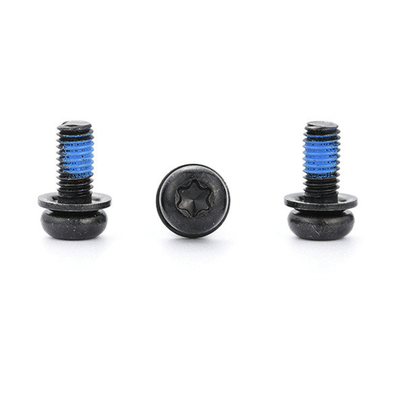 Sekrup set tiga mini mikro torx kepala bulat hitam dengan tempelan nilon