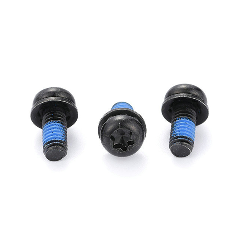 Sekrup set tiga mini mikro torx kepala bulat hitam dengan tempelan nilon Sekrup set tiga mini mikro torx kepala bulat hitam dengan tempelan nilon