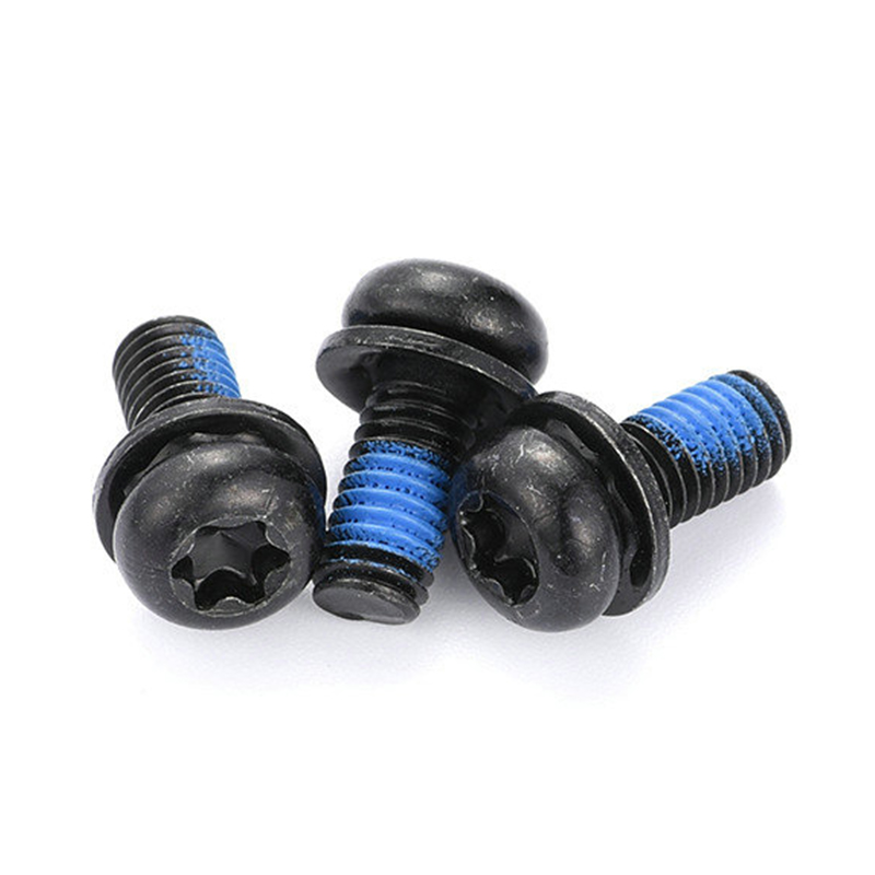 Sekrup set tiga mini mikro torx kepala bulat hitam dengan tempelan nilon Sekrup set tiga mini mikro torx kepala bulat hitam dengan tempelan nilon
